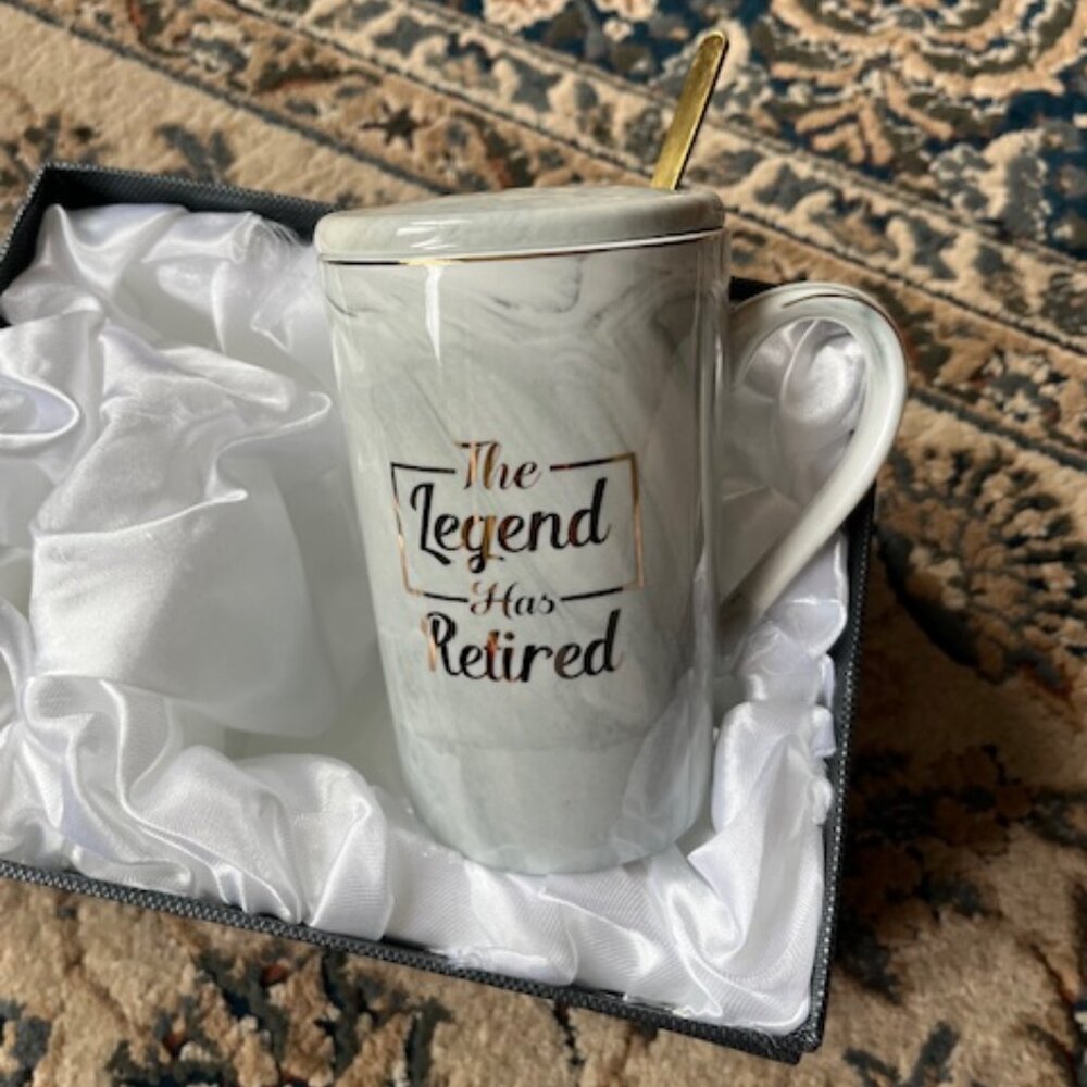 Retirement Gift Coffee Mug with Cover and Spoon